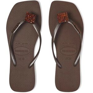 NWOT Havaianas Slim Crystal Square Elegance Flip Flops Sandals in Dark Brown